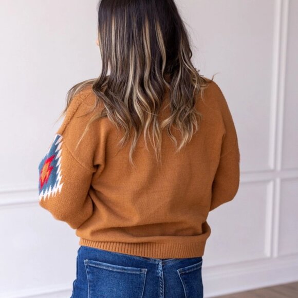 Grace + Emma - Terracotta Horizon Aztec Sleeve Sweater - XS - Picture 3 of 4